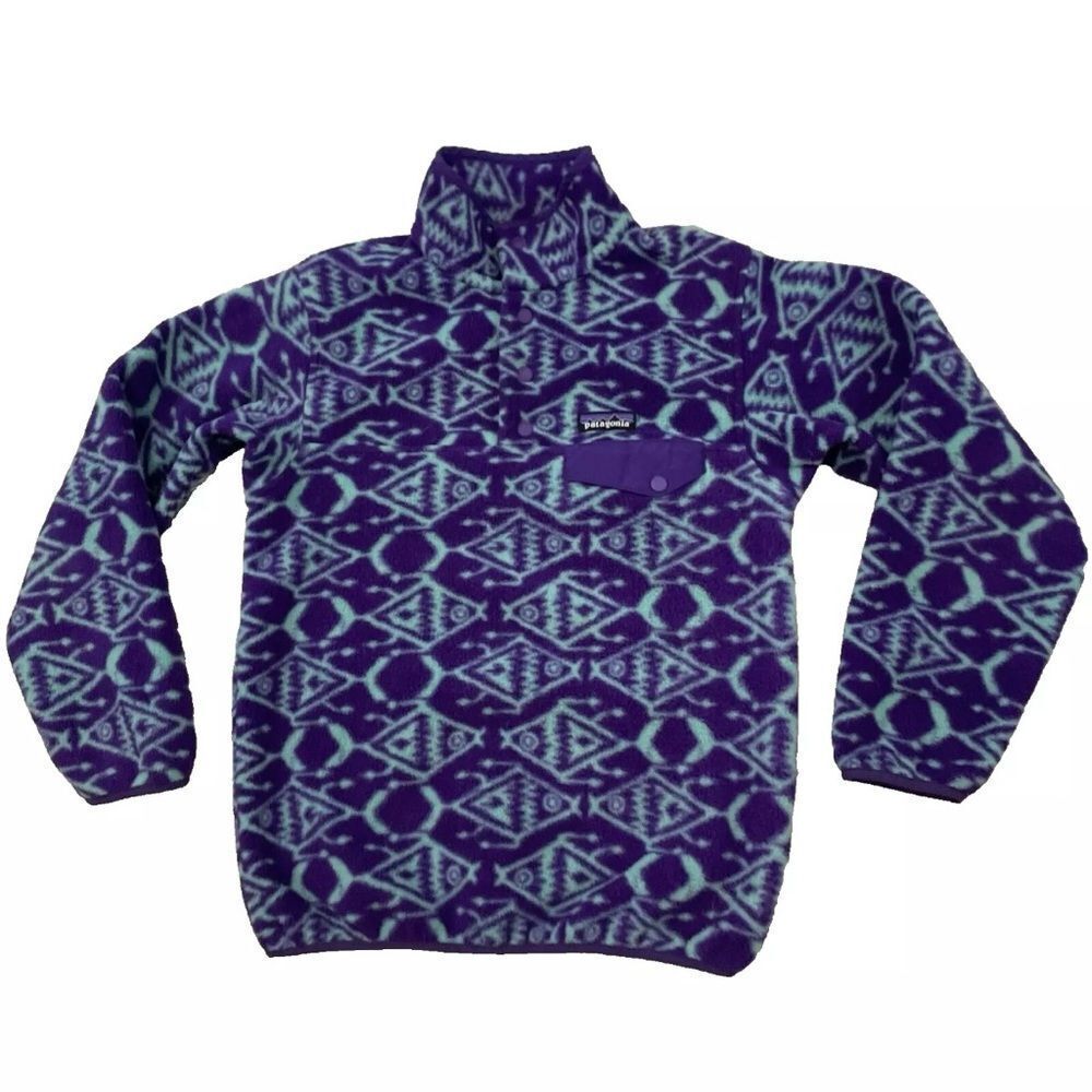 PATAGONIA SYNCHILLA Fleece Sweater Womens XXS 1/4 Button Snap-T Aztec Print